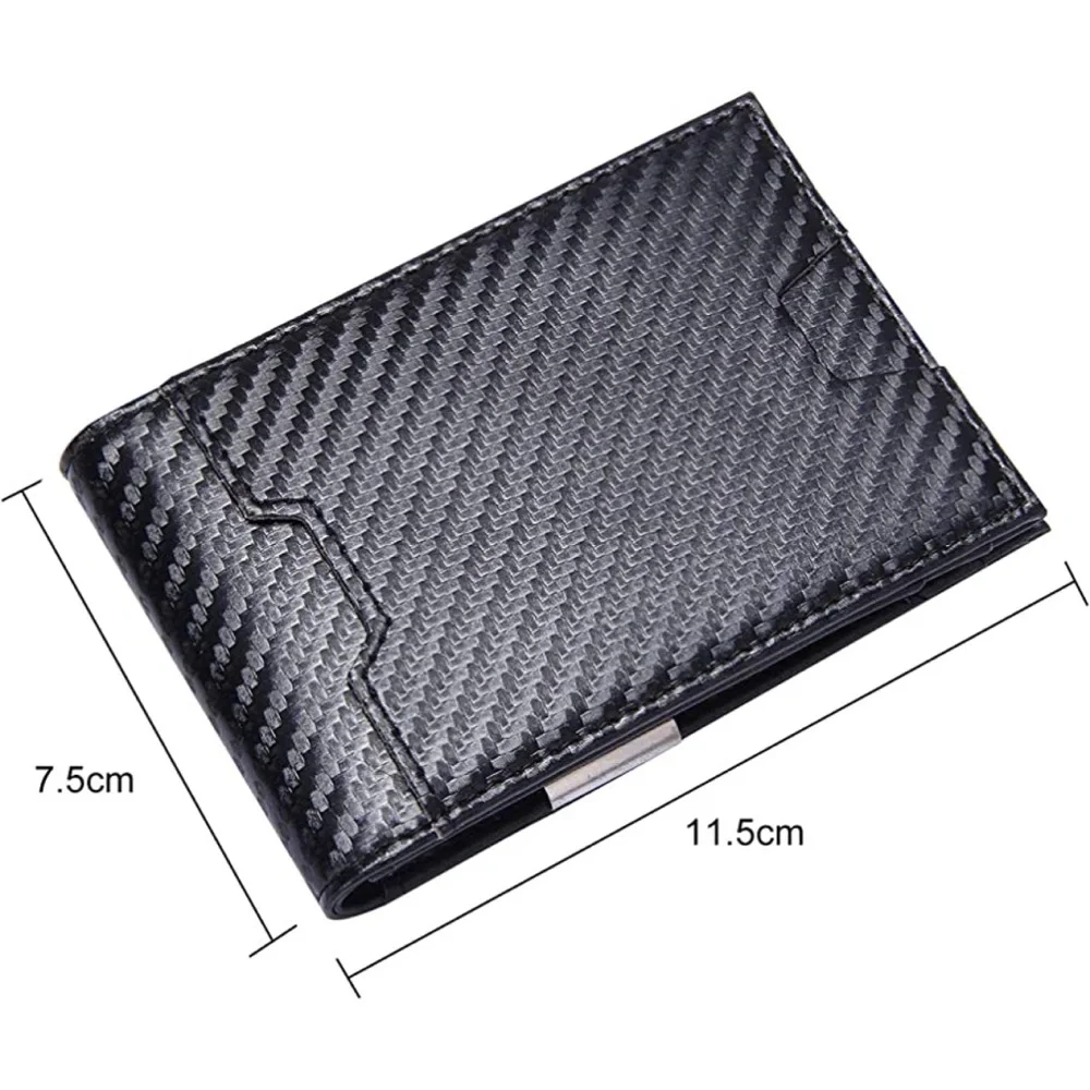 Bifold Wallet with Money Clip Leather Front Pocket RFID Blocking Carbon Fiber